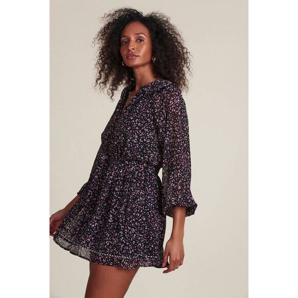 The Shirt Taylor 3/4 Sleeve Tiered Mini Dress TS21F8009B Black Pink Floral Small - Picture 3 of 8